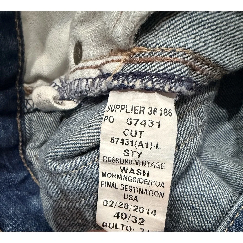 Polo Ralph Lauren Vintage 67 Jeans 40x32 Blue Straight Leg RL Logo Distressed